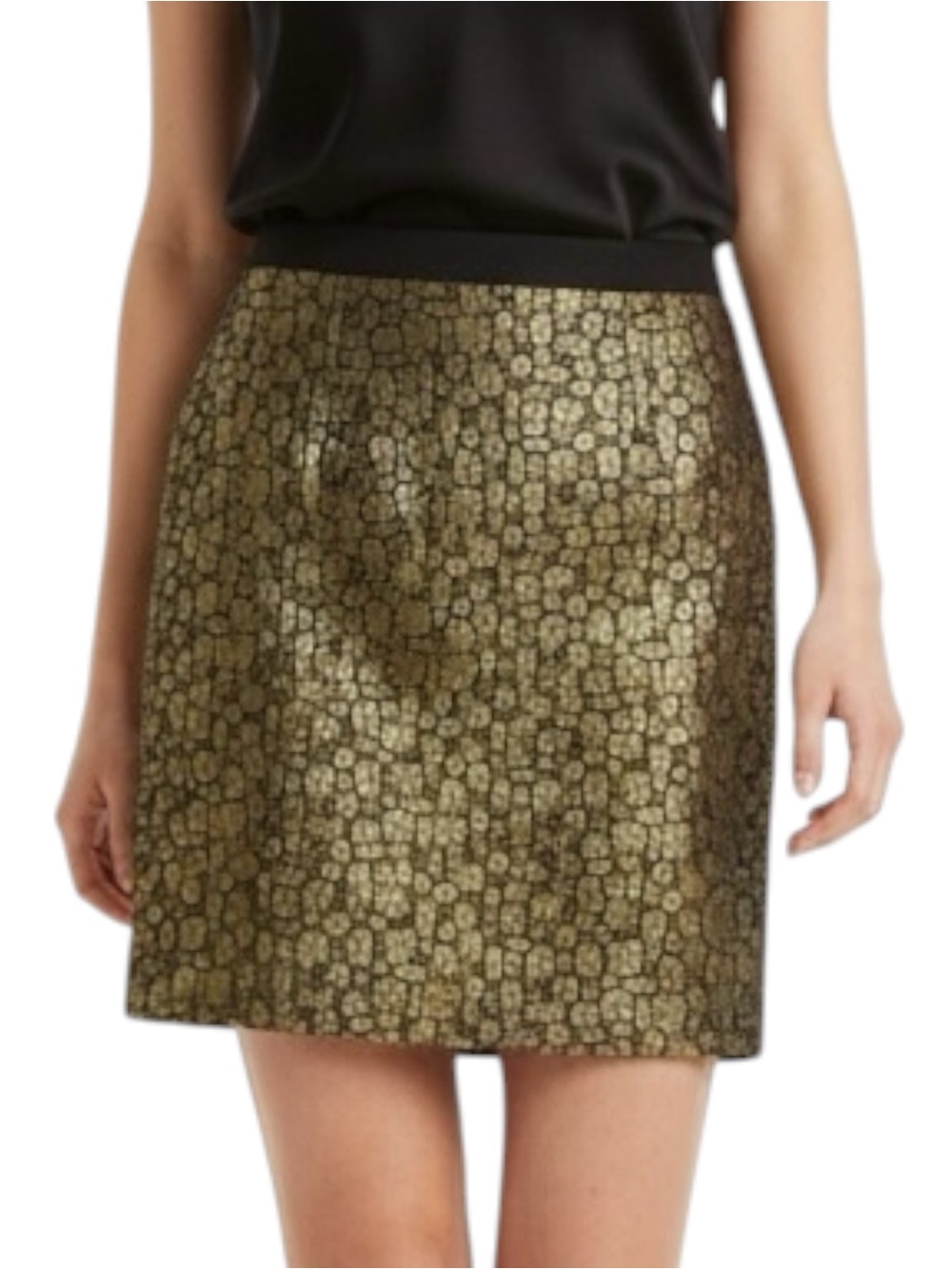 LOFT Black Metallic Gold Pencil Skirt Size 2P Party Rave Dance